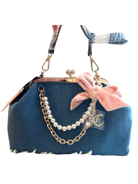 Juicy Couture Handbags - Blue Denim Frame Satchel with Pink Bow and Pearl Chains